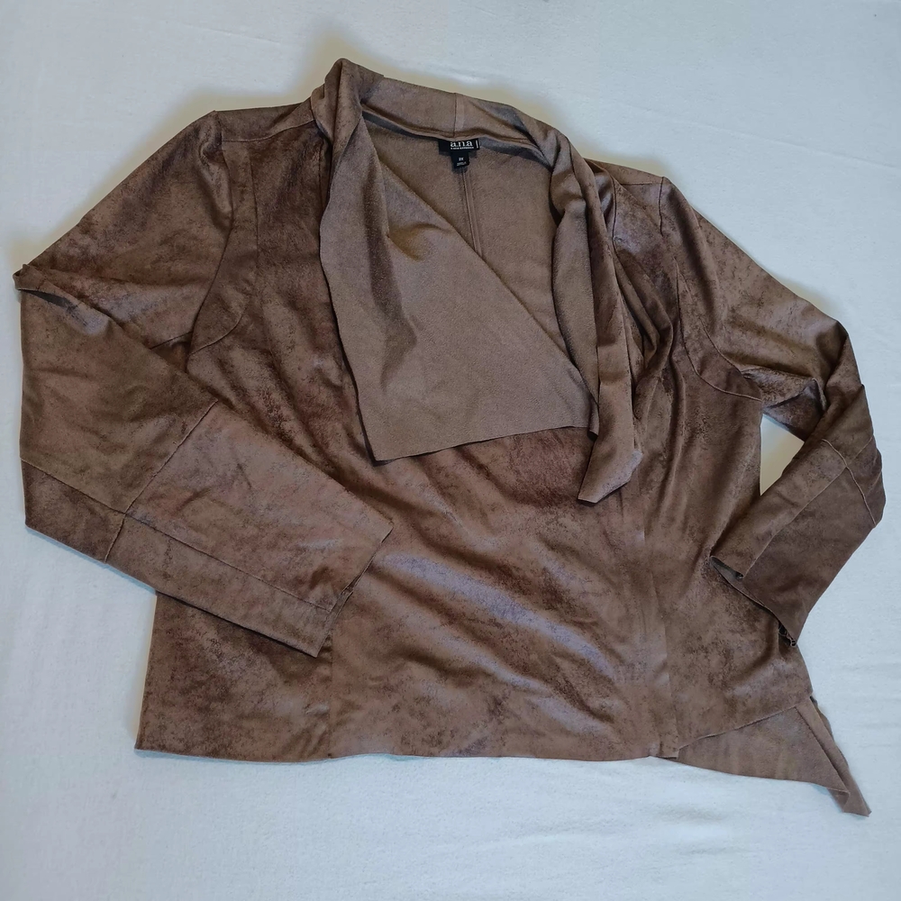 A.N.A. A New Approach Brown Draped Blazer Medium Fall Autumn Faux Suede